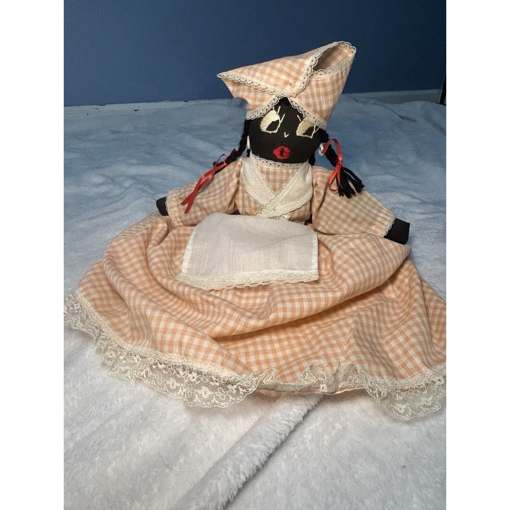 Vintage Handmade Topsy Turvy Reversible Rag Doll Gingham Lace Folk‎ Collectible